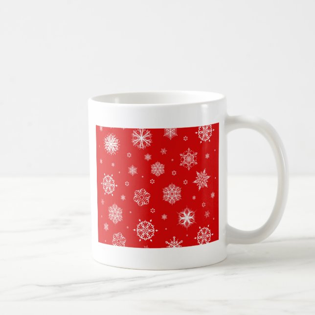 White snowflakes on red background coffee mug (Right)