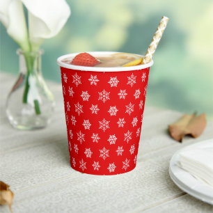 White Snowflakes on Red Christmas Paper Cups