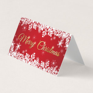 White snowflakes on red Merry Christmas Business Card