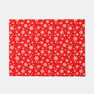 White Snowflakes on Red Winter Pattern Doormat