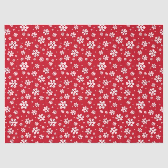 White Snowflakes on red Winter Pattern Tissue Paper (Front)