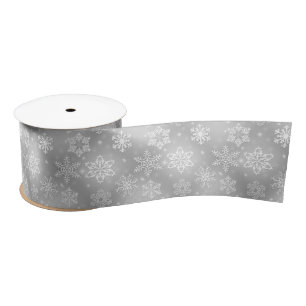 White Snowflakes On Silver Satin Ribbon