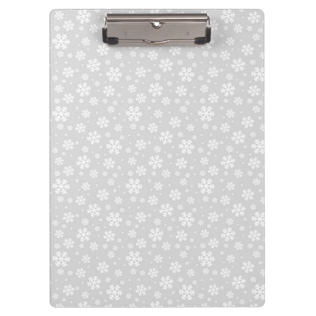 White Snowflakes on Silver Winter Pattern Clipboard (Front)