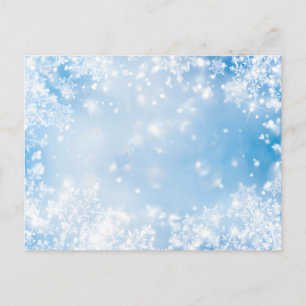 White Snowflakes over Blue Background Winter Postcard