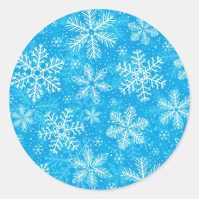 White snowflakes pattern classic round sticker (Front)