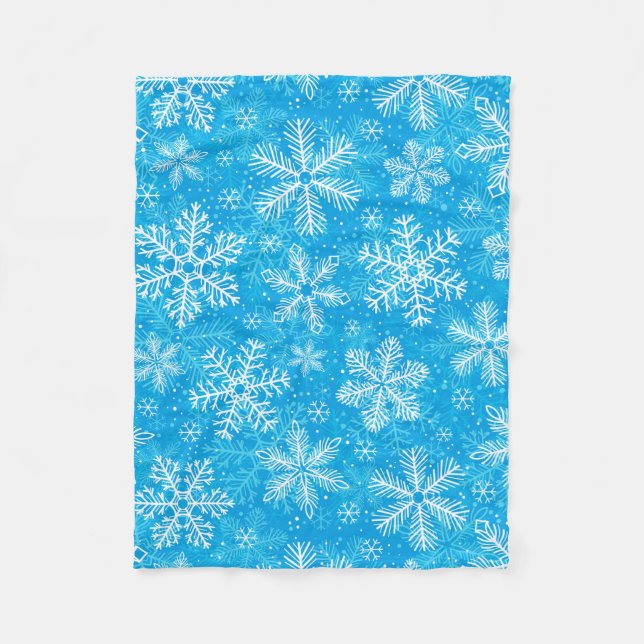 White snowflakes pattern fleece blanket (Front)