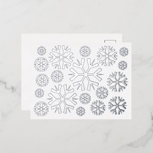 White Snowflakes Pattern in Silver foil Postcard