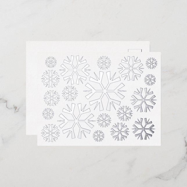 White Snowflakes Pattern in Silver foil Postcard (Front/Back)