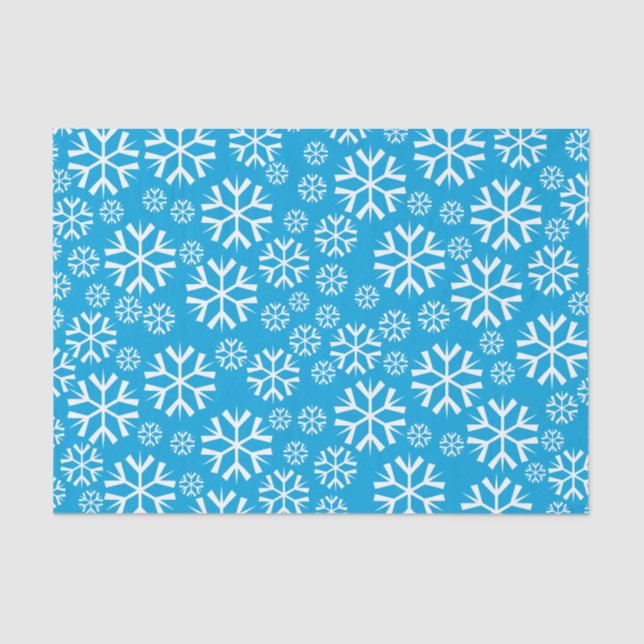 White Snowflakes Pattern on Blue Background Tissue Paper (Front)