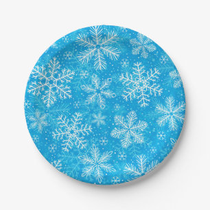 White snowflakes pattern paper plate