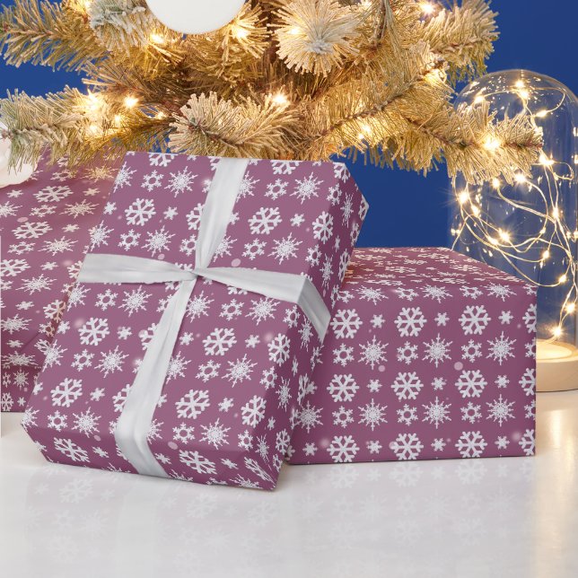 White Snowflakes Purple Modern Christmas Wrapping Paper (Holidays)