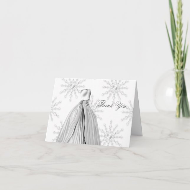 White Snowflakes Quinceanera Thank You Cards (Front)
