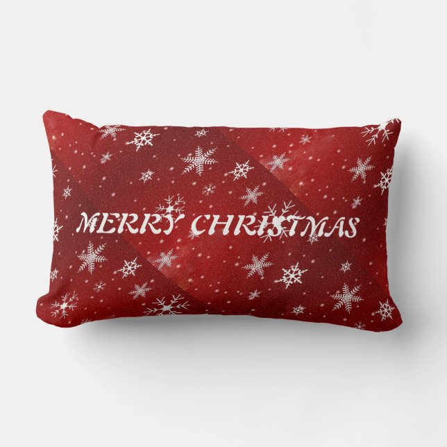 White Snowflakes Red Backgrd Throw Pillow Lumbar (Front)