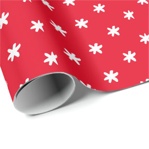 White Snowflakes - Red Background - Gift Wrapping Paper