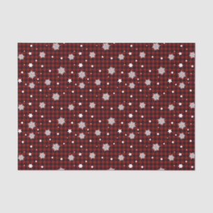 White Snowflakes Red Black Buffalo Plaid Christmas Tissue Paper
