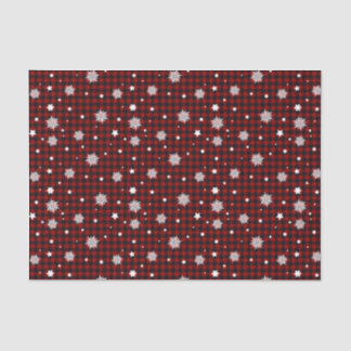 White Snowflakes Red Black Buffalo Plaid Christmas Tissue Paper