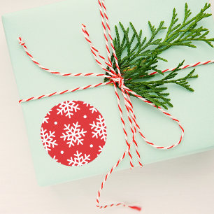 White Snowflakes   Red Holiday Classic Round Sticker