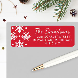 White Snowflakes   Red Holiday Return Address