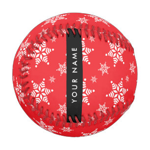 White Snowflakes, Red, Your name, Personalize Baseball