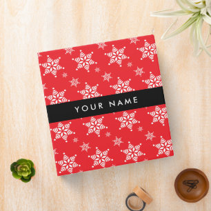 White Snowflakes, Red, Your name, Personalize Binder