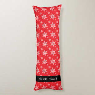 White Snowflakes, Red, Your name, Personalize Body Pillow
