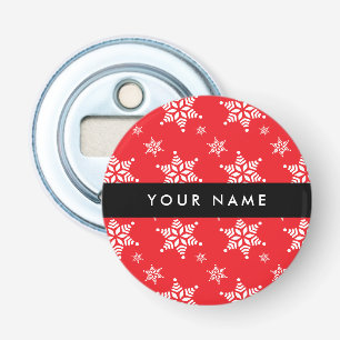 White Snowflakes, Red, Your name, Personalize Bottle Opener