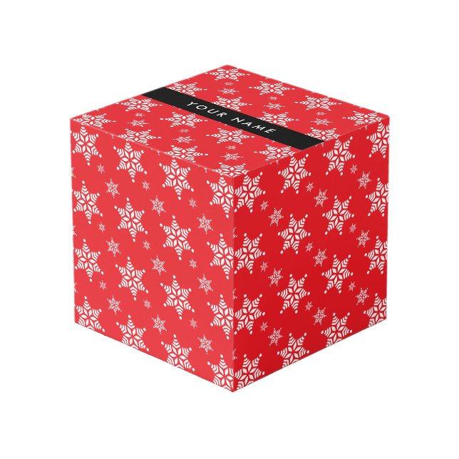 White Snowflakes, Red, Your name, Personalize Cube (Front Angled)