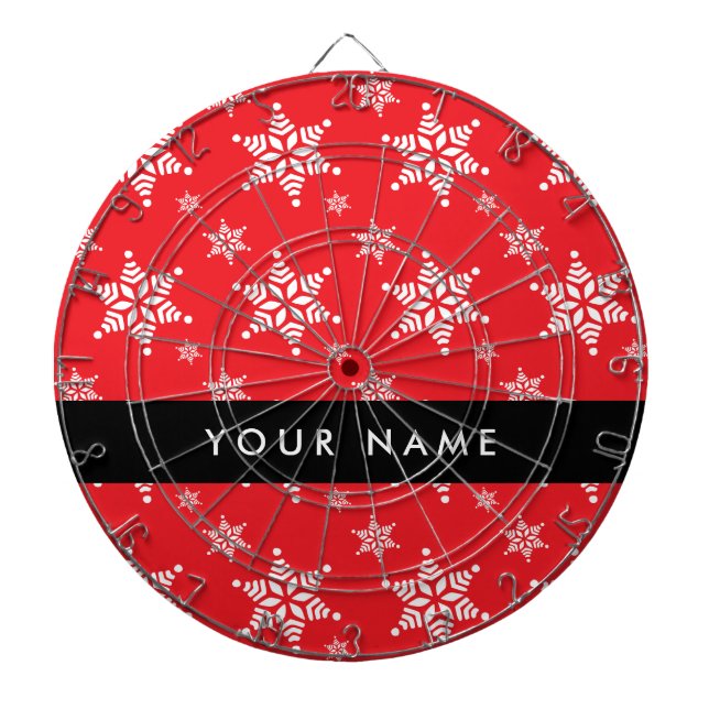White Snowflakes, Red, Your name, Personalize Dartboard (Front)