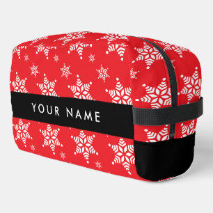 White Snowflakes, Red, Your name, Personalize Dopp Kit
