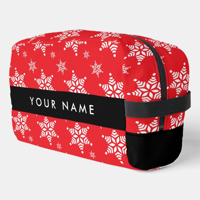 White Snowflakes, Red, Your name, Personalize Dopp Kit (Left Corner)