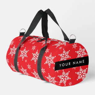 White Snowflakes, Red, Your name, Personalize Duffle Bag