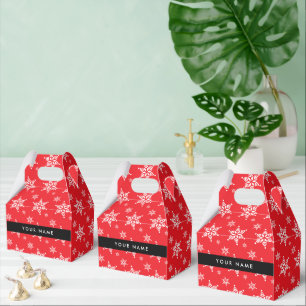 White Snowflakes, Red, Your name, Personalize Favor Box