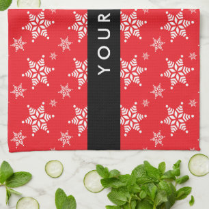 White Snowflakes, Red, Your name, Personalize Kitchen Towel