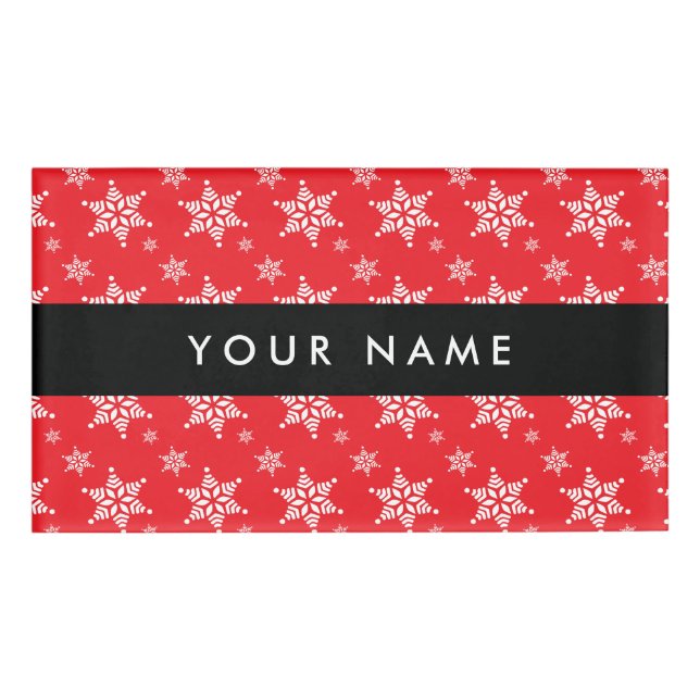 White Snowflakes, Red, Your name, Personalize Name Tag (Front)