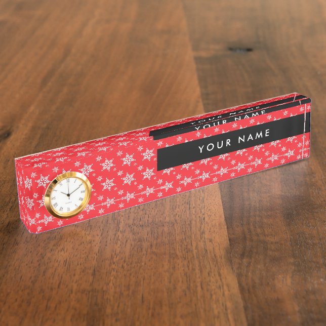 White Snowflakes, Red, Your name, Personalize Nameplate (Side)