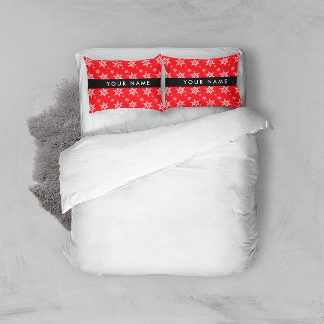 White Snowflakes, Red, Your name, Personalize Pillowcase (Creator Uploaded)