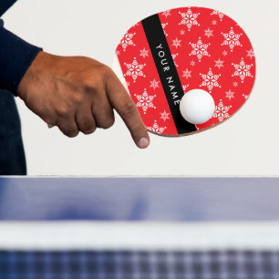 White Snowflakes, Red, Your name, Personalize Ping Pong Paddle