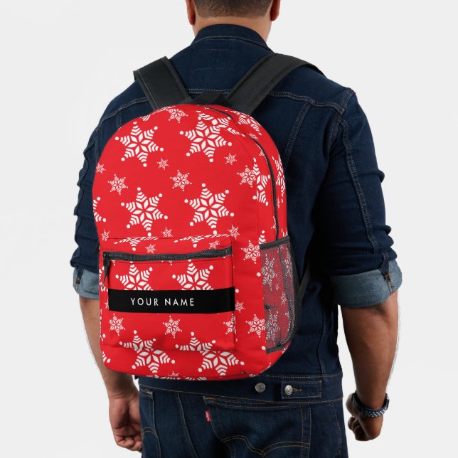 White Snowflakes, Red, Your name, Personalize Printed Backpack (Insitu (Model))