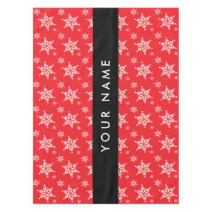 White Snowflakes, Red, Your name, Personalize Tablecloth