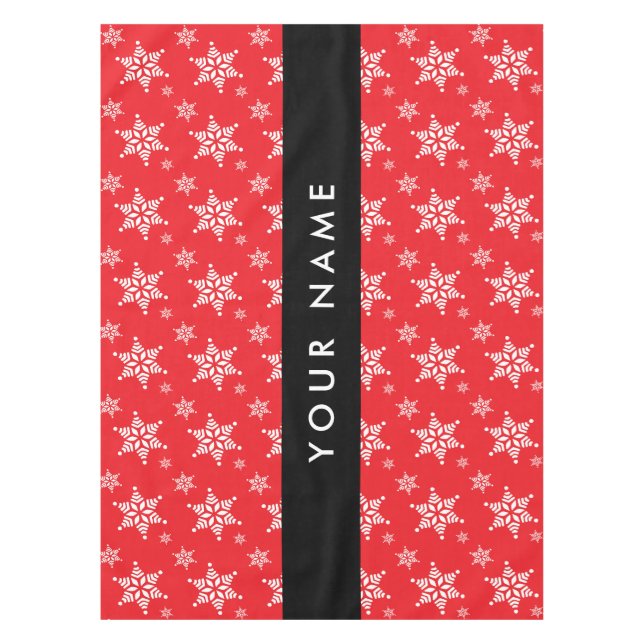 White Snowflakes, Red, Your name, Personalize Tablecloth (Front)