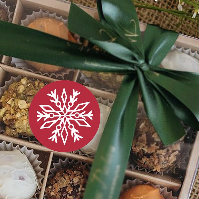 White Snowflakes Ruby Red Classic Round Sticker (Creator Uploaded)