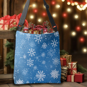 White Snowflakes Sapphire Blue Crossbody Bag