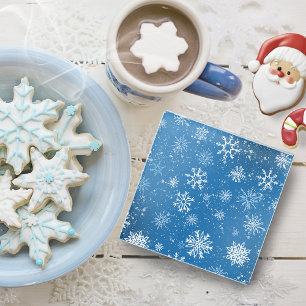 White Snowflakes Sapphire Blue Glass Coaster