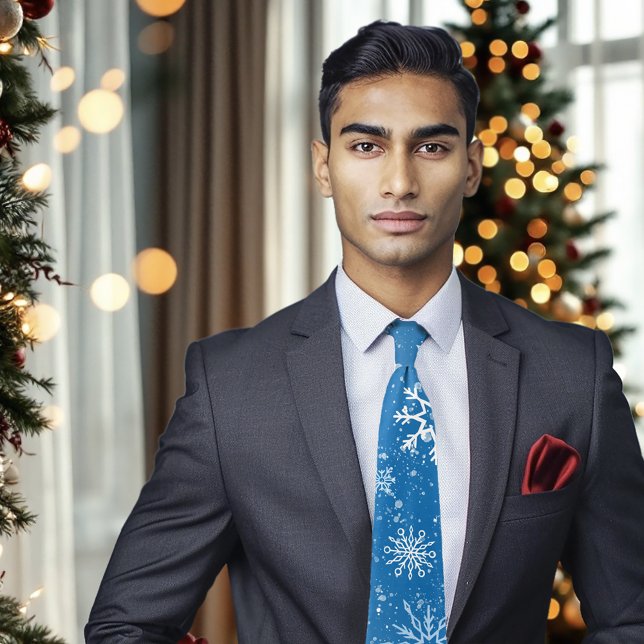 White Snowflakes Sapphire Blue Tie (Creator Uploaded)