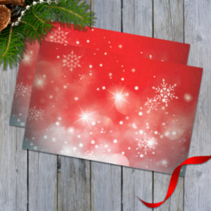 White Snowflakes Sparkles and Bokeh on Red Tissue Paper