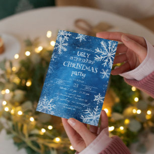 White Snowflakes Ugly Sweater Christmas Party Invitation