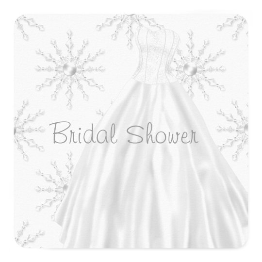 White Snowflakes Wedding Dress Bridal Shower Card