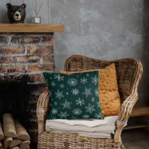 White Snowflakes Winter Holiday Landscape Throw Pillow