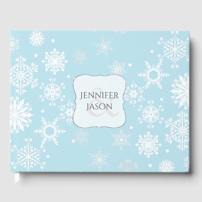 White Snowflakes Winter Wedding Guest Book (Front)