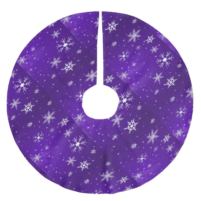 White Snowflakes with Blue Background Tree Skirt (Front)